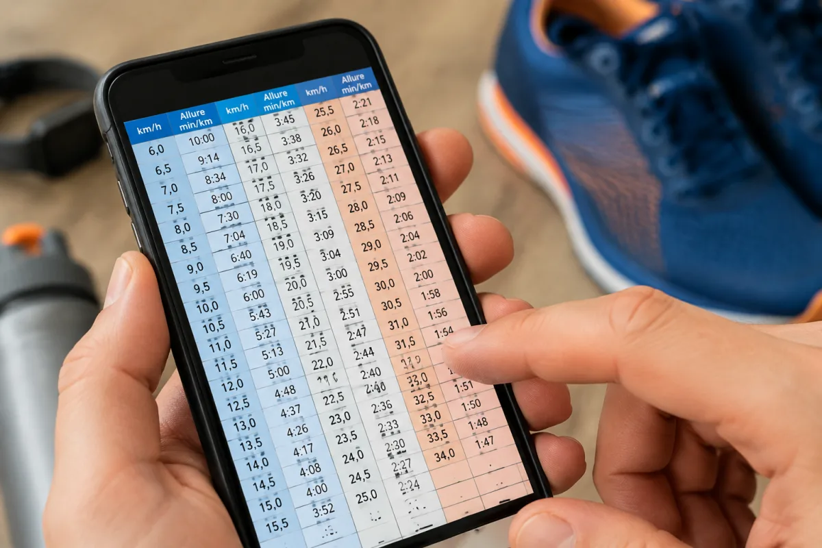 Gros plan sur les chiffres d un tableau de conversion d allure de course imprimé