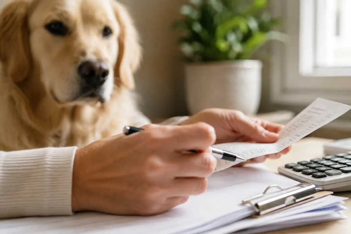 Main posée doucement sur la patte d un chien lors d une consultation apaisante