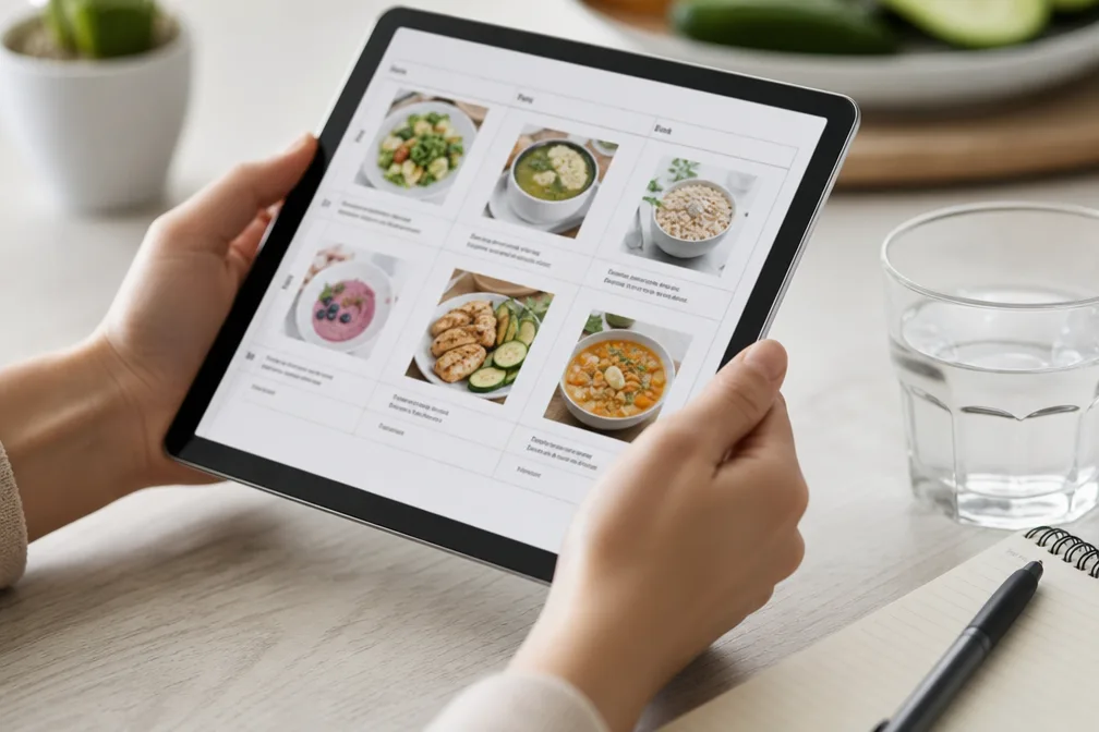 Gros plan sur une assiette en céramique remplie de riz complet et de carottes vapeur